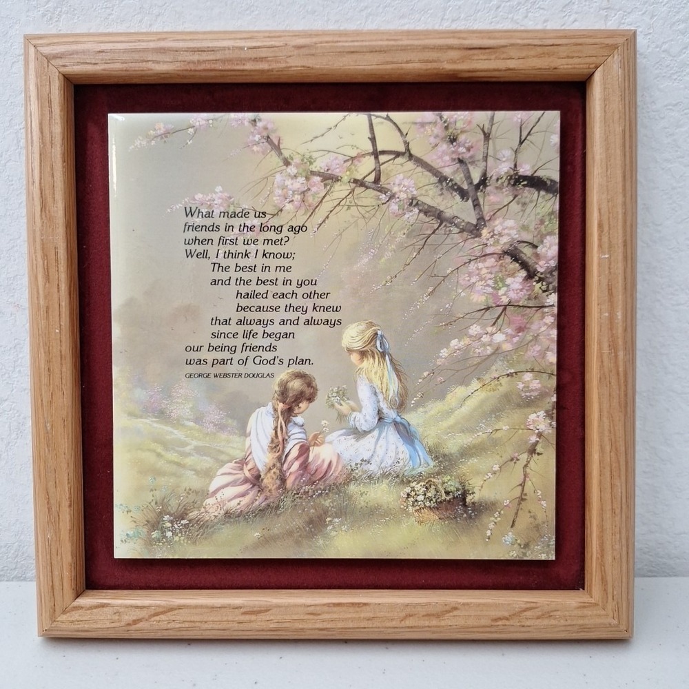 Vtg 1970 Wood Frame Ceramic Tile Hanging Decor George Webster Douglas Religious